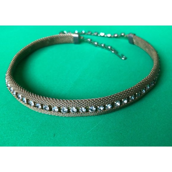 Beautiful Vintage Mid Century Modern Mesh and Rhinestone Choker - Picture 1 of 5